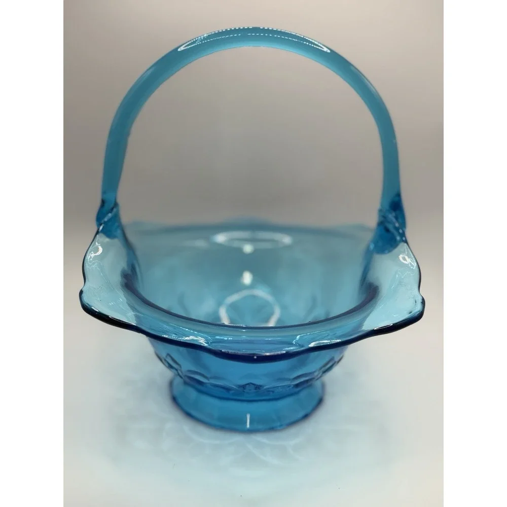 Vintage Indiana Glass Co Blue Glass Large Basket 10x10 Oval Decorative USA